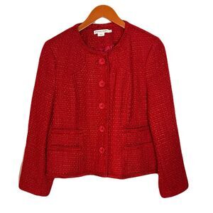 Pendleton Womens 14P Cropped Jacket Red Boucle Tweed Classic Bright retro